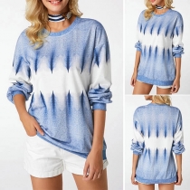 Fashion Gradient Color Round-neck Long Sleeve Printed Loose Shirt