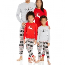 Fashion Elk Printed Long Sleeve T-shirt + Pants Parent-child Home-wear Two-piece Set 