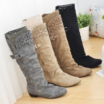 Fashion Square Heel Rouns Toe Hollow Out Knee-length Boots