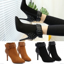 Fashion High-heeled Pointed Toe Rivets Ankle Boots