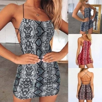 Sexy Backless Serpentine Printed Slim Fit Sling Dress