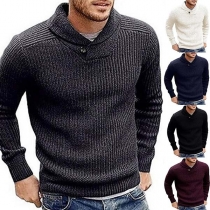 Fashion Solid Color Long Sleeve V-neck Men's Sweater 