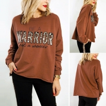 Fashion Contrast Color Round-neck Long Sleeve Letters Printed Shirt