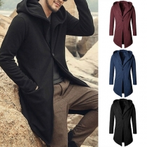 Fashion Solid Color Long Sleeve Slim Fit Men's Hooded Coat 