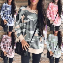 Fashion Camouflage Printed Long Sleeve Round Neck Loose Sweatshirt
