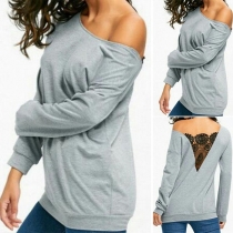 Fashion One Shoulder Back Lace Spliced Long Sleeve T-shirt