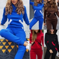 Fashion Long Sleeve Slim-Fit Hoodie+Pants Contrast Color Trim Sport Two Piece Set
