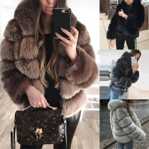 Fashion Solid Color Long Sleeve Faux Fur Coat (Size falls small)