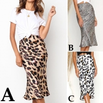 Fashion High Waist Fishtail Hem Leopard Print Skirt