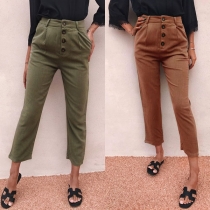 Fashion Solid Color High Waist Casual Pants 