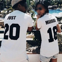 Fashion Letters Printed Short Sleeve Round Neck Couple T-shirt