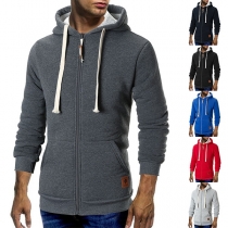 Fashion Solid Color Long Sleeve Plush Lining Men's Sweathshirt Coat
