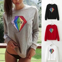 Fashion Long Sleeve Round Neck Sequin Printed Sweatshirt 