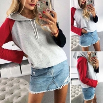 Fashion Contrast Color Long Sleeve Casual Hoodie