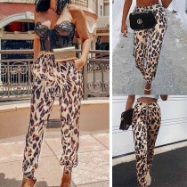 Fashion Elastic Waist Leopard Print Lantern Pants