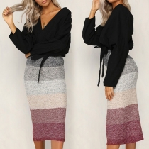 Fashion Contrast Color High Waist Skirt