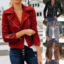 Fashion Solid Color Long Sleeve Oblique Zipper Slim Fit Jacket