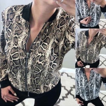 Fashion Serpentine Printed Long Sleeve Stand Collar Coat 