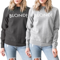 Fashion Letters Printed Long Sleeve Round Neck Sweatshirt