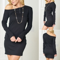 Sexy Oblique Shoulder Long Sleeve Slim Fit Dress