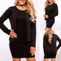 Elegant Solid Color Slim Fit Tank Dress + Long Sleeve Coat Two-piece Set 
