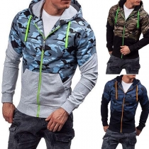 Fashion Camouflage Spliced Long Sleeve Hooded Men's Sweatshirt Coat