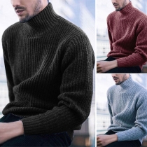 Fashion Solid Color Long Sleeve Turtleneck Men's Knit Top