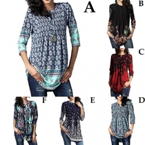 Fashion 3/4 Sleeve Round Neck Printed T-shirt