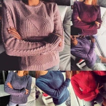 Fashion Solid Color Long Sleeve Round Neck Sweater