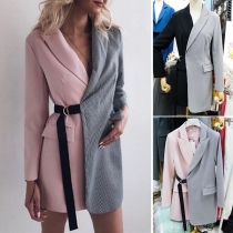 Fashion Contrast Color Long Sleeve Slim Fit Blazer Coat