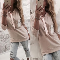 Fashion Long Sleeve Round Neck Lace Spliced Sweatshirt 