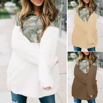 Fashion Camouflage Spliced Long Sleeve Stand Collar Plush Sweatshirt 