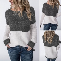 Fashion Contrast Color Long Sleeve Round Neck Sweater 