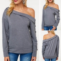 Sexy Oblique Shoulder Long Sleeve Solid Color Sweatshirt 