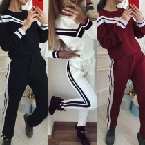 Sexy Off-shoulder Long Sleeve Contrast Color Sports Suit