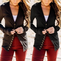 Fashion Solid Color Long Sleeve V-neck Front-button Cardigan