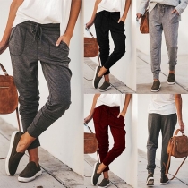 Fashion Solid Color Elastic Waist Casual Pants