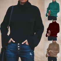 Sexy Backless Trumpet Sleeve Turtleneck Loose Sweater