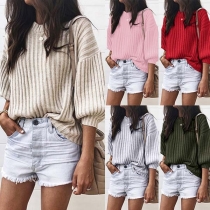 Fashion Solid Color Lantern Sleeve Round Neck Loose Sweater 