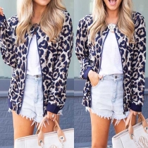Fashion Leopard Print Long Sleeve Stand Collar Jacket 