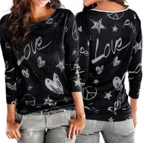 Fashion Long Sleeve Round Neck Printed T-shirt