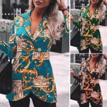 Fashion Long Sleeve Notched Lapel Slim Fit Printed Coat