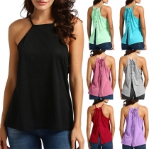 Sexy Back Lace-up Solid Color Cami Top