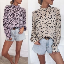 Fashion Long Sleeve Mock Neck Printed T-shirt