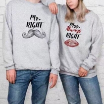 Fashion Letters Printed Long Sleeve Round Neck Couple Sweatshirt
