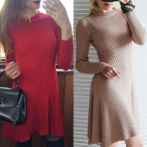 Simple Style Long Sleeve Round Neck Solid Color Dress