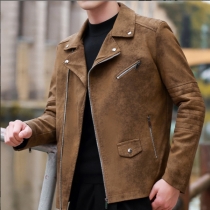 Fashion Solid Color Long Sleeve Oblique Zipper Men's Jacket