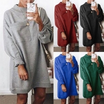 Fashion Solid Color Long Sleeve Round Neck Loose Sweatshirt Dress
