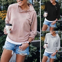 Fashion Solid Color Long Sleeve Oblique Lapel Sweatshirt 