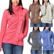 Fashion Solid Color Long Sleeve Stand Collar Single-breasted Sweatshirt 